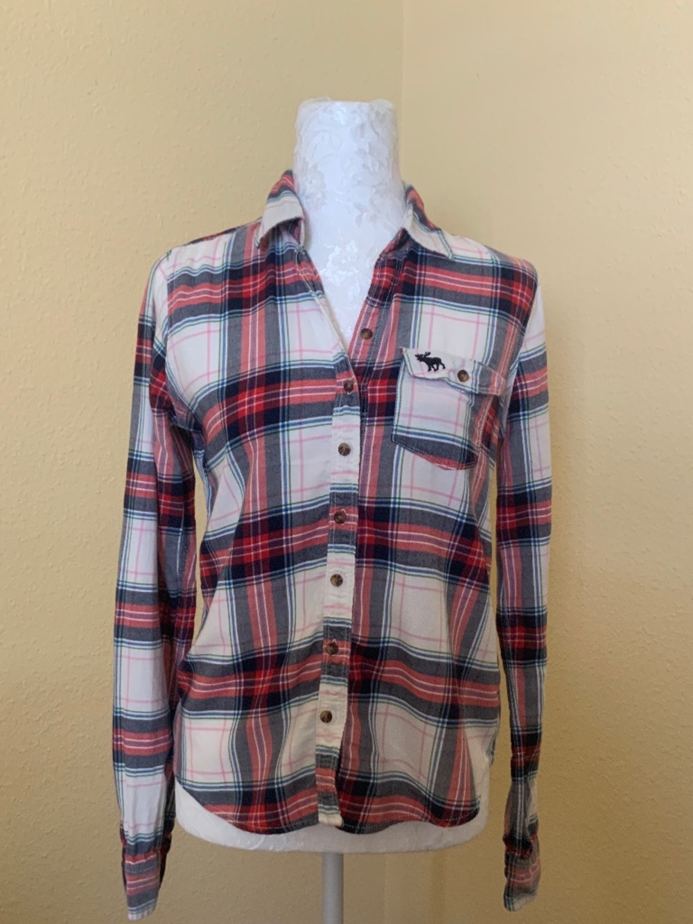 Abercrombie & Fitch Plaid Button Down Shirt with Moose Logo